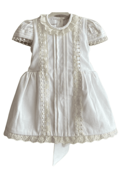 Camille Dress - Off-white baby girl dress with Spanish embroidered ribbon details | Beenene