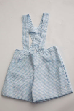 Light Blue Gingham Shorts with Suspenders