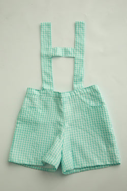 Mint Gingham Shorts with Suspenders