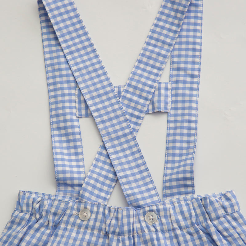 Blue Mini Gingham Shorts with Suspenders