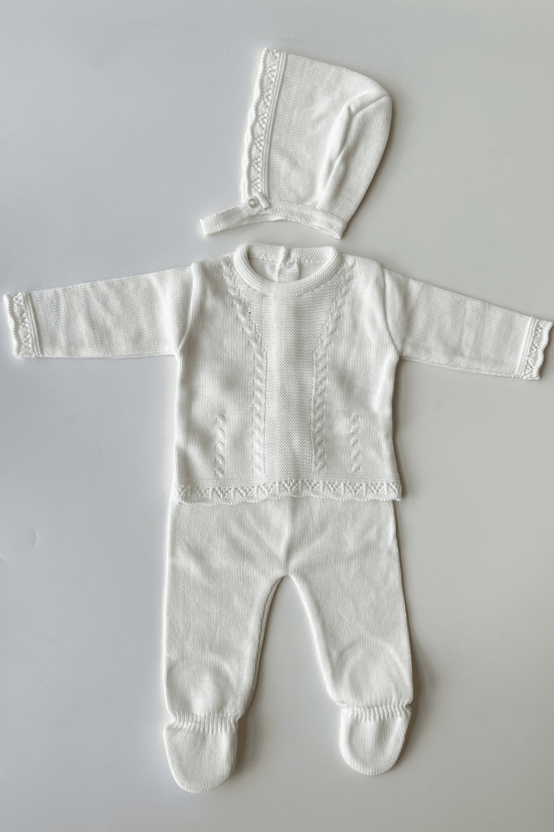White Newborn Knitted Set 3 Pieces