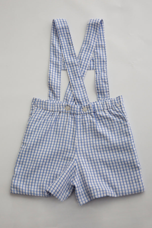 Blue Gingham Shorts with Suspenders