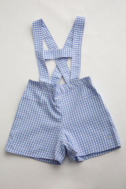 Blue Mini Gingham Shorts with Suspenders