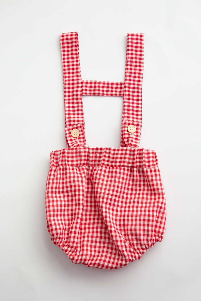 Red Gingham Romper with Suspenders